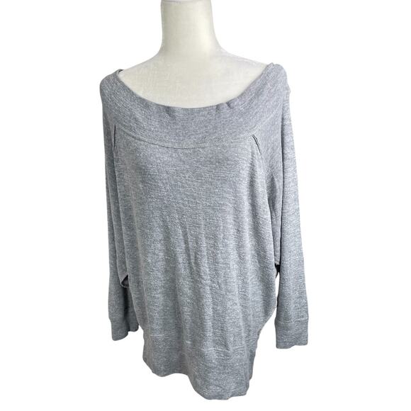 Free People Thermal Off Shoulder Henley Tunic Top Gray Women's Size Medium - Picture 5 of 12